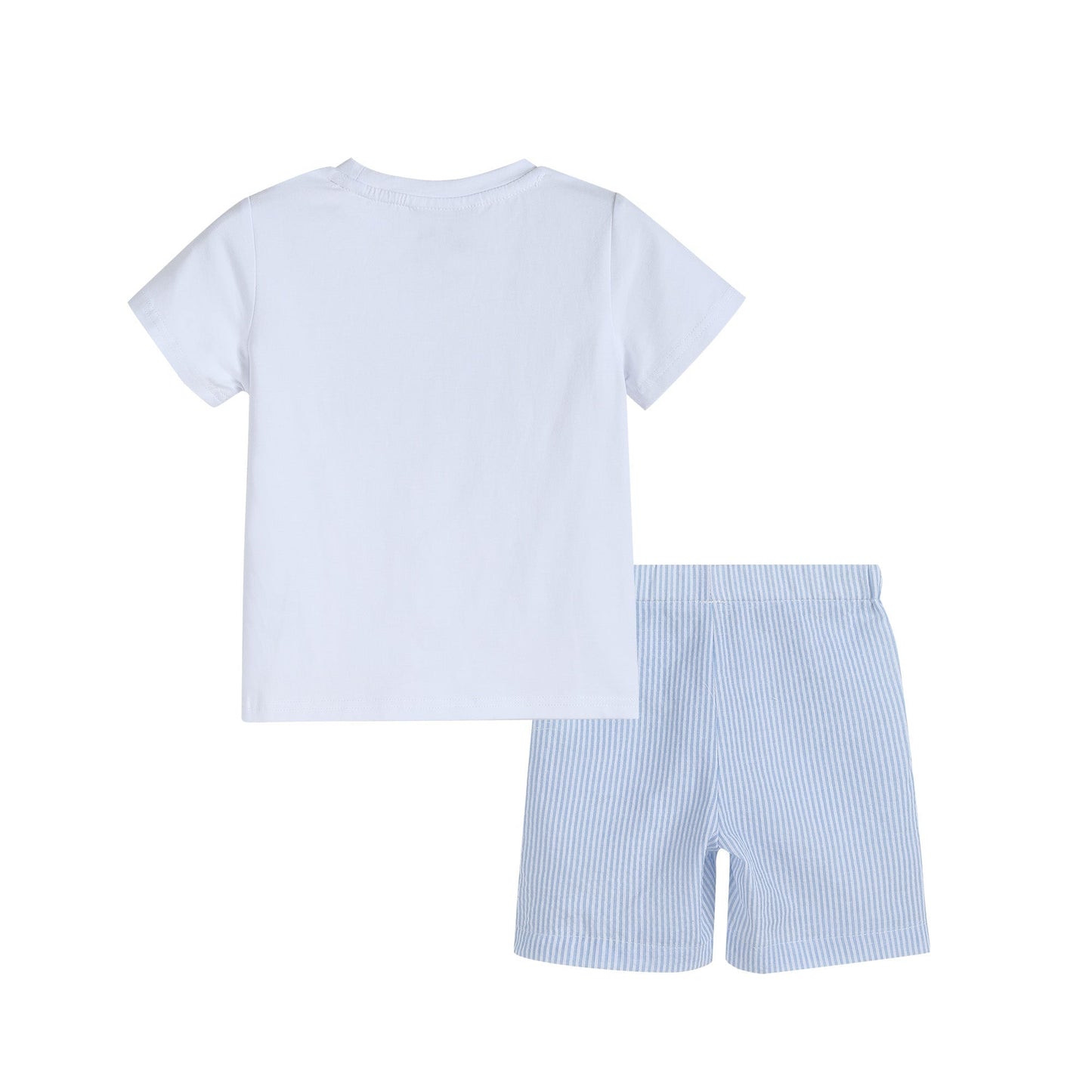 Boys’ Blue Seersucker Bunnies Smocked Shirt and Shorts Set