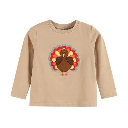 Boys Light Brown Turkey Shirt and Sage Green Pants Set