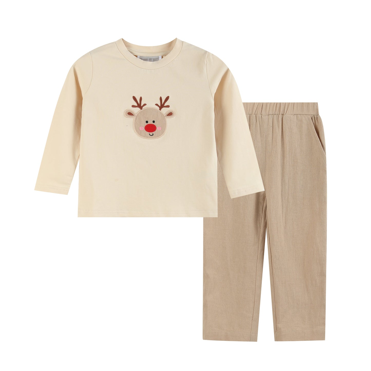 Boys Light Brown Reindeer Shirt and Brown Pants