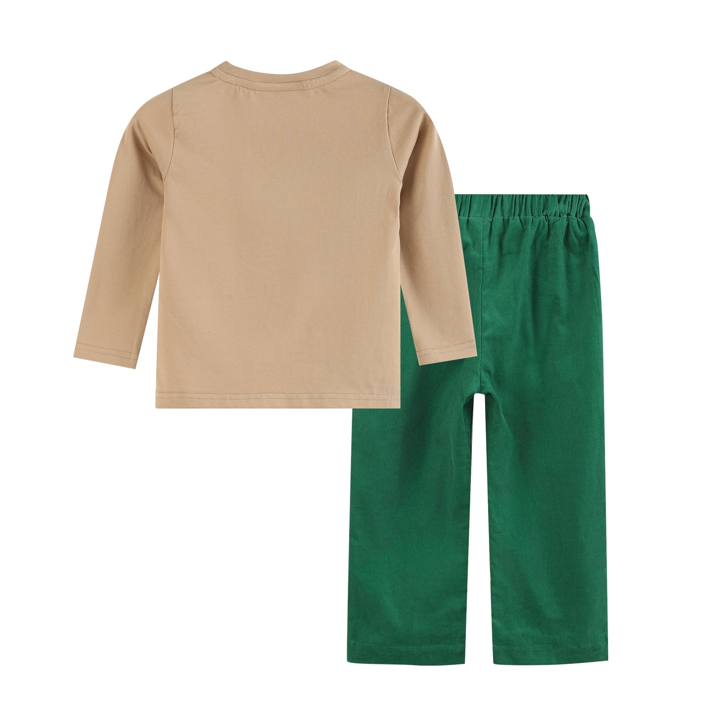 Boys Light Brown Christmas Smocked Shirt and Green Corduroy Pants Set