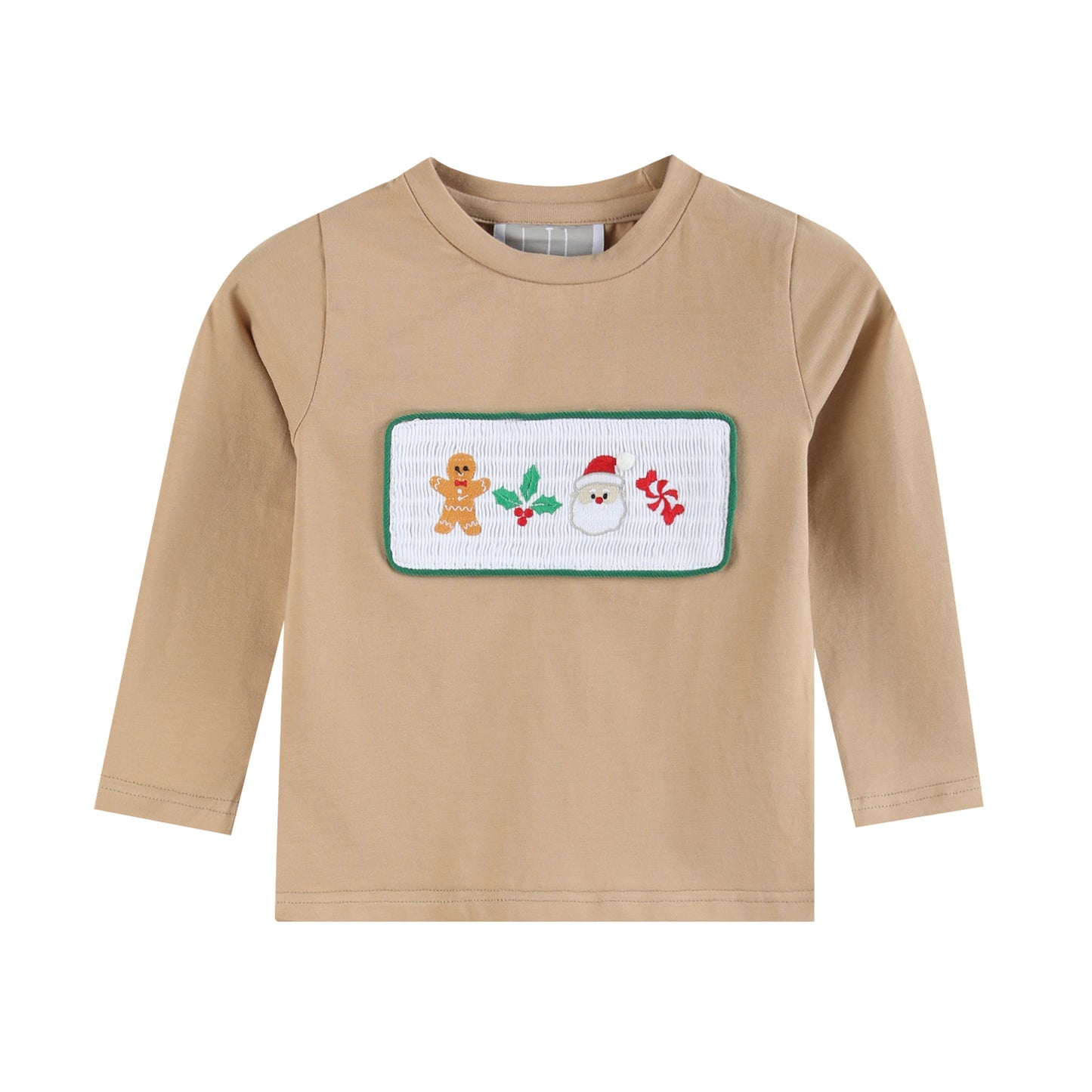 Boys Light Brown Christmas Smocked Shirt and Green Corduroy Pants Set