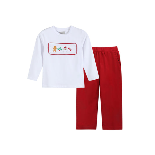 Boys White Christmas Smocked Shirt and Red Corduroy Pants Set, perfect for festive holiday gatherings
by Lil Cactus