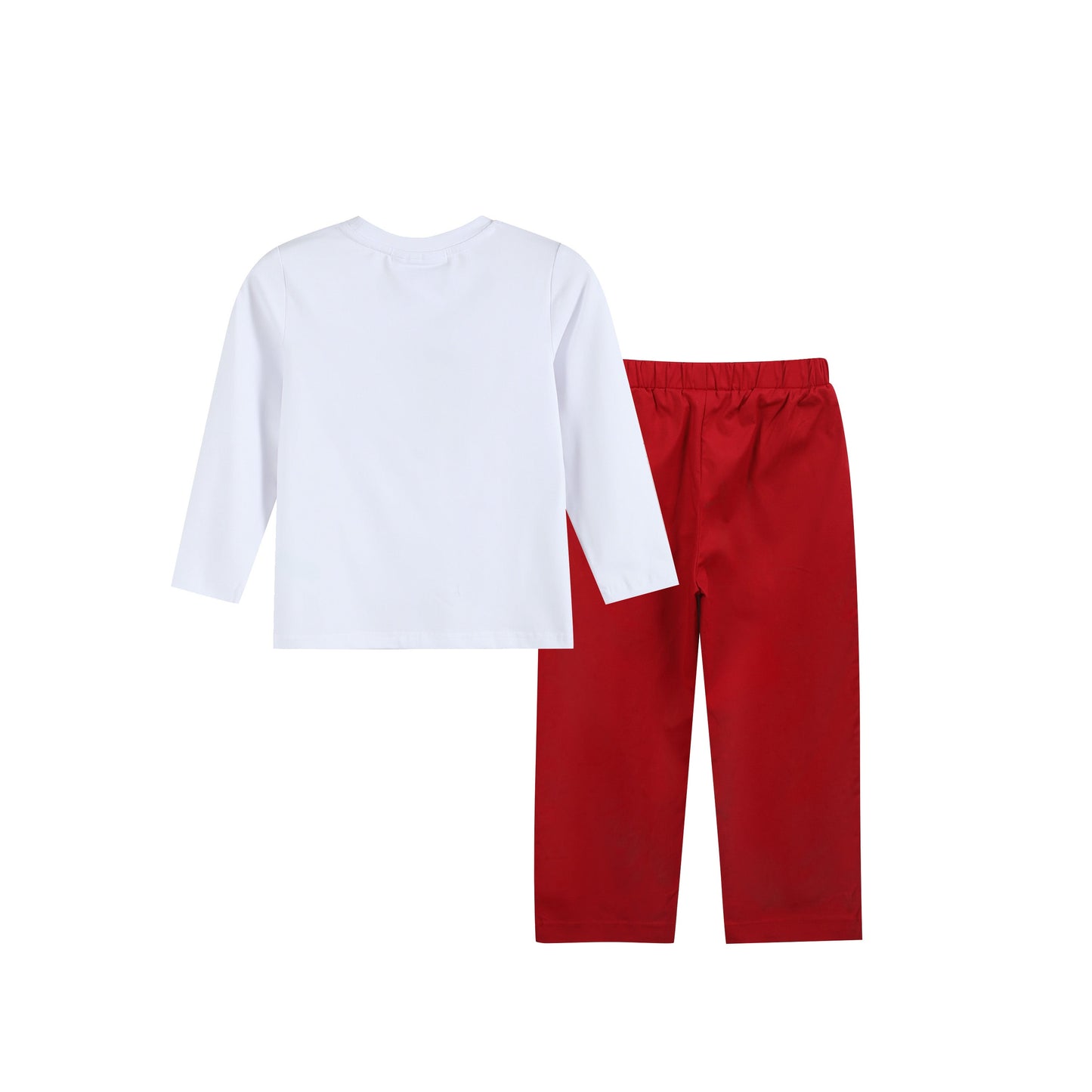 Boys White Christmas Smocked Shirt and Red Corduroy Pants Set, perfect for festive holiday gatherings by Lil Cactus