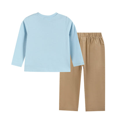 Boys Blue Pumpkin Shirt and Brown Pants Set