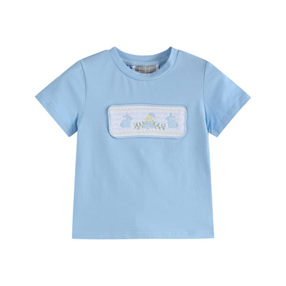 Boys Light Blue Easter Smocked T-Shirt and Shorts Set