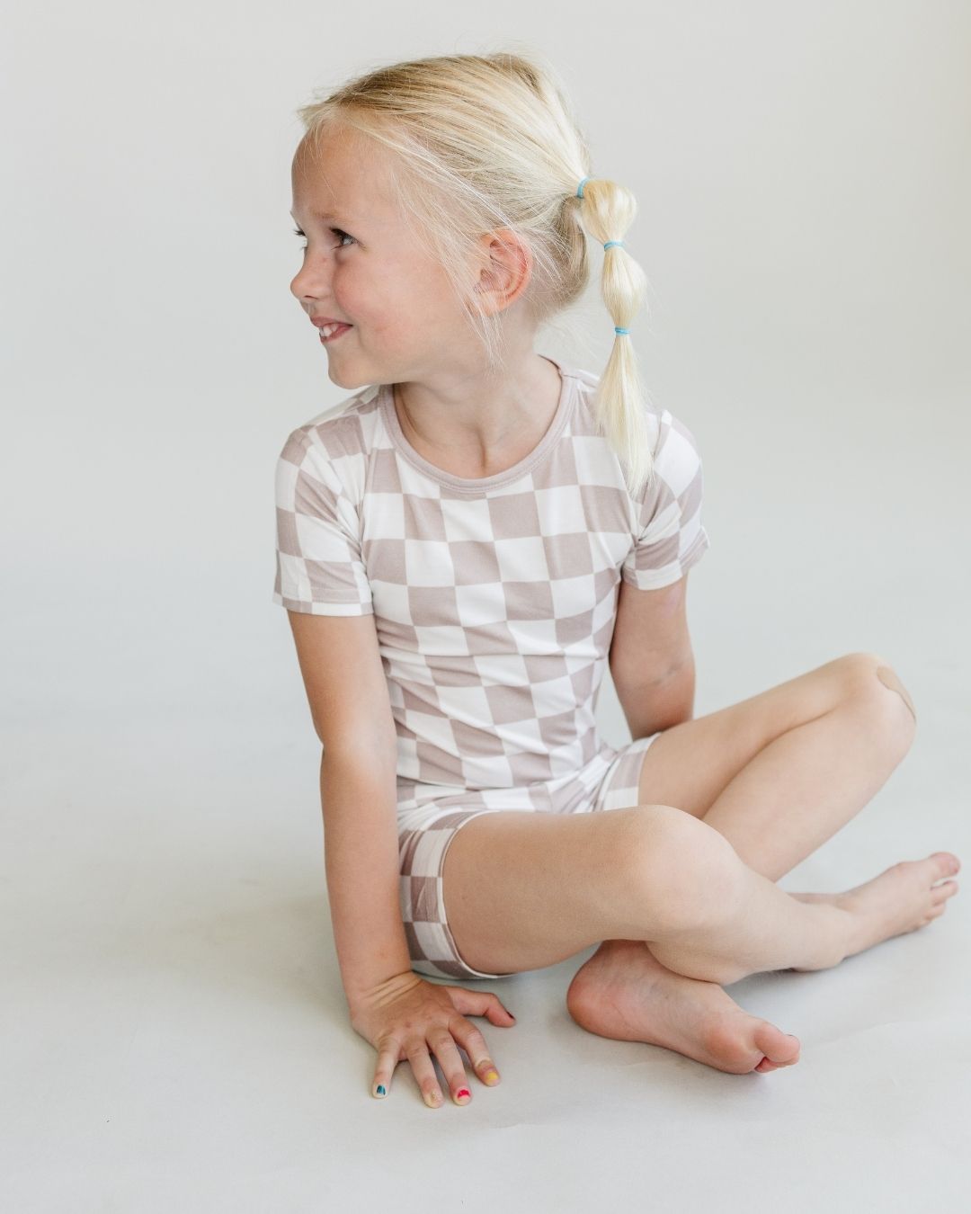 Latte Checkered Bamboo Two Piece Shorts Pajama Set