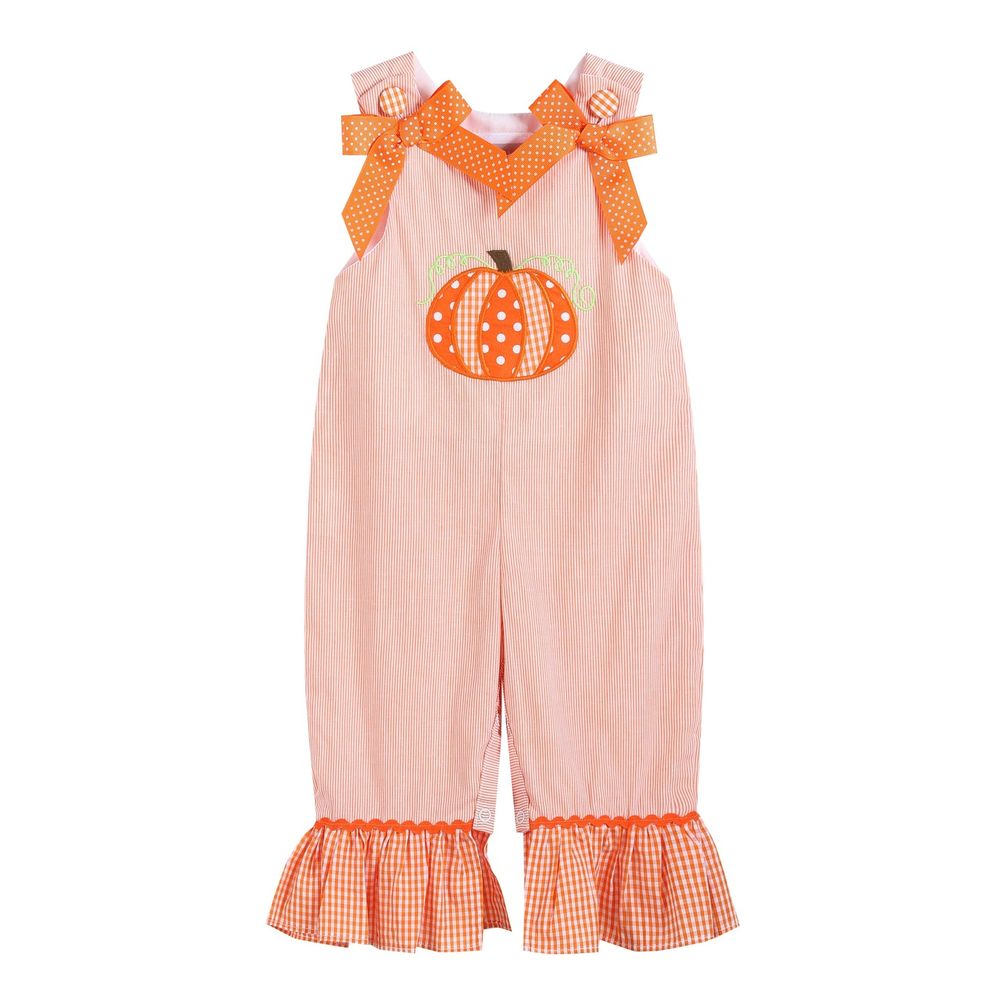 Baby Girl Orange Pinstripe Pumpkin and Bows Playsuit