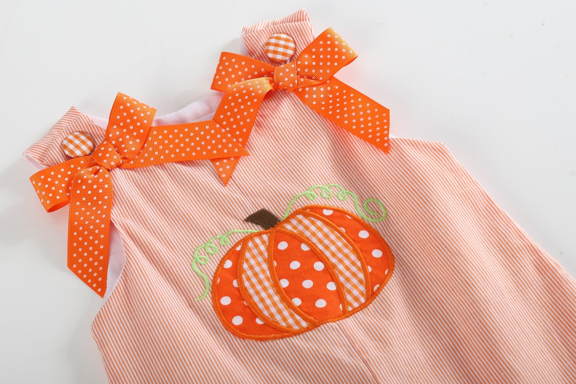 Baby Girl Orange Pinstripe Pumpkin and Bows Playsuit