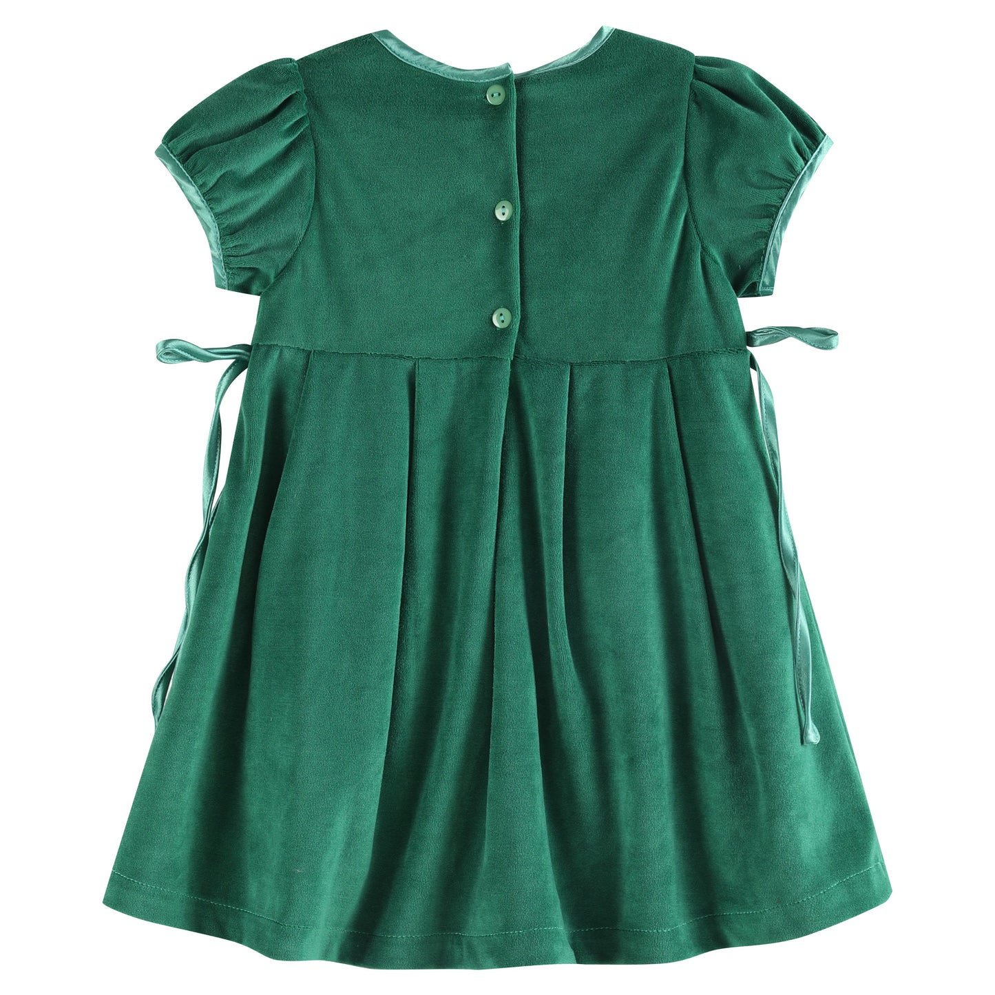 Girls Green Velour and Satin Bow Christmas Dress