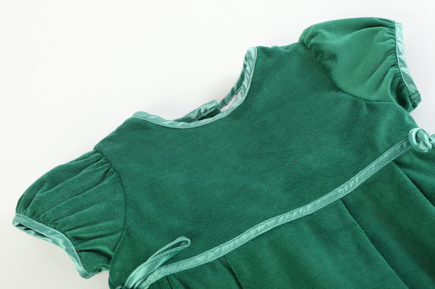 Girls Green Velour and Satin Bow Christmas Dress