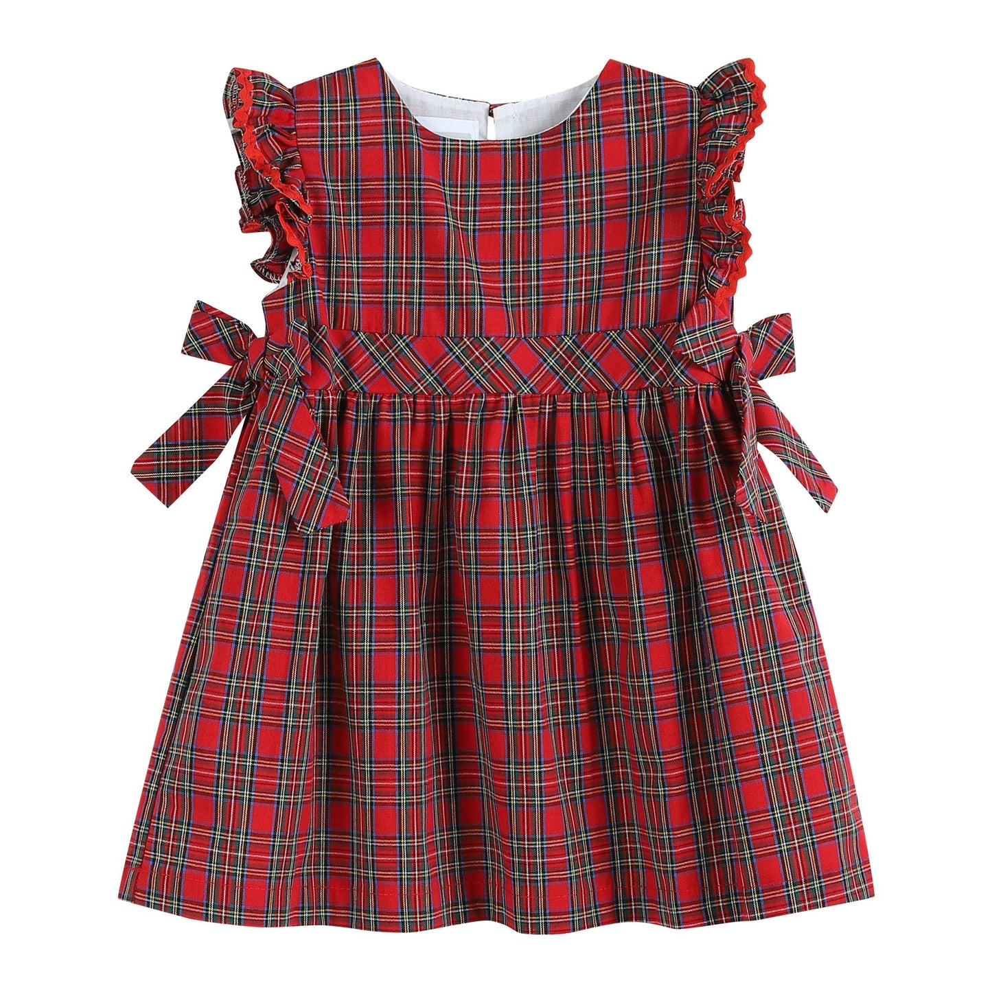 Girls Christmas Plaid Ruffle Sleeve Dress