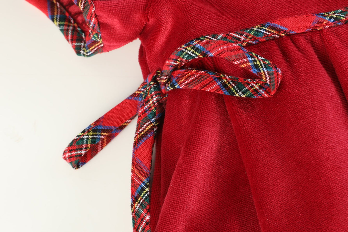 Girls Red Velour and Christmas Plaid Bow Dress