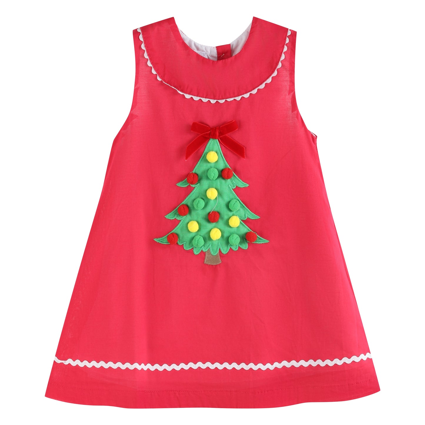 Girls Red Pompom Christmas Tree Dress