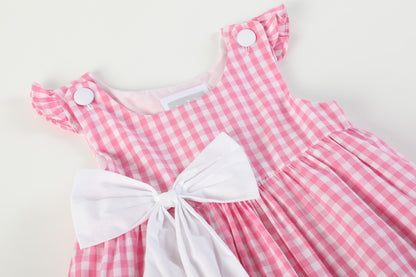 Pink Gingham Bow Dress for Girls