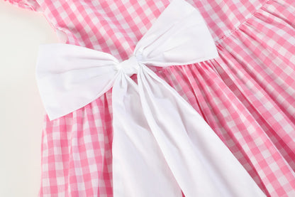 Pink Gingham Bow Dress for Girls