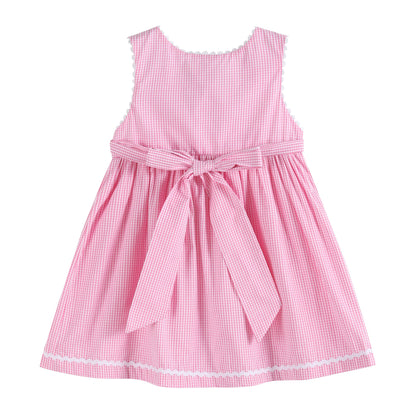 Girls’ Pink Gingham Bunny Family Button Dress