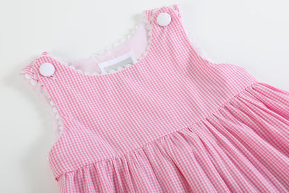 Girls’ Pink Gingham Bunny Family Button Dress