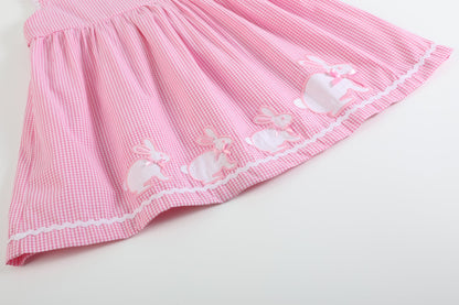 Girls’ Pink Gingham Bunny Family Button Dress