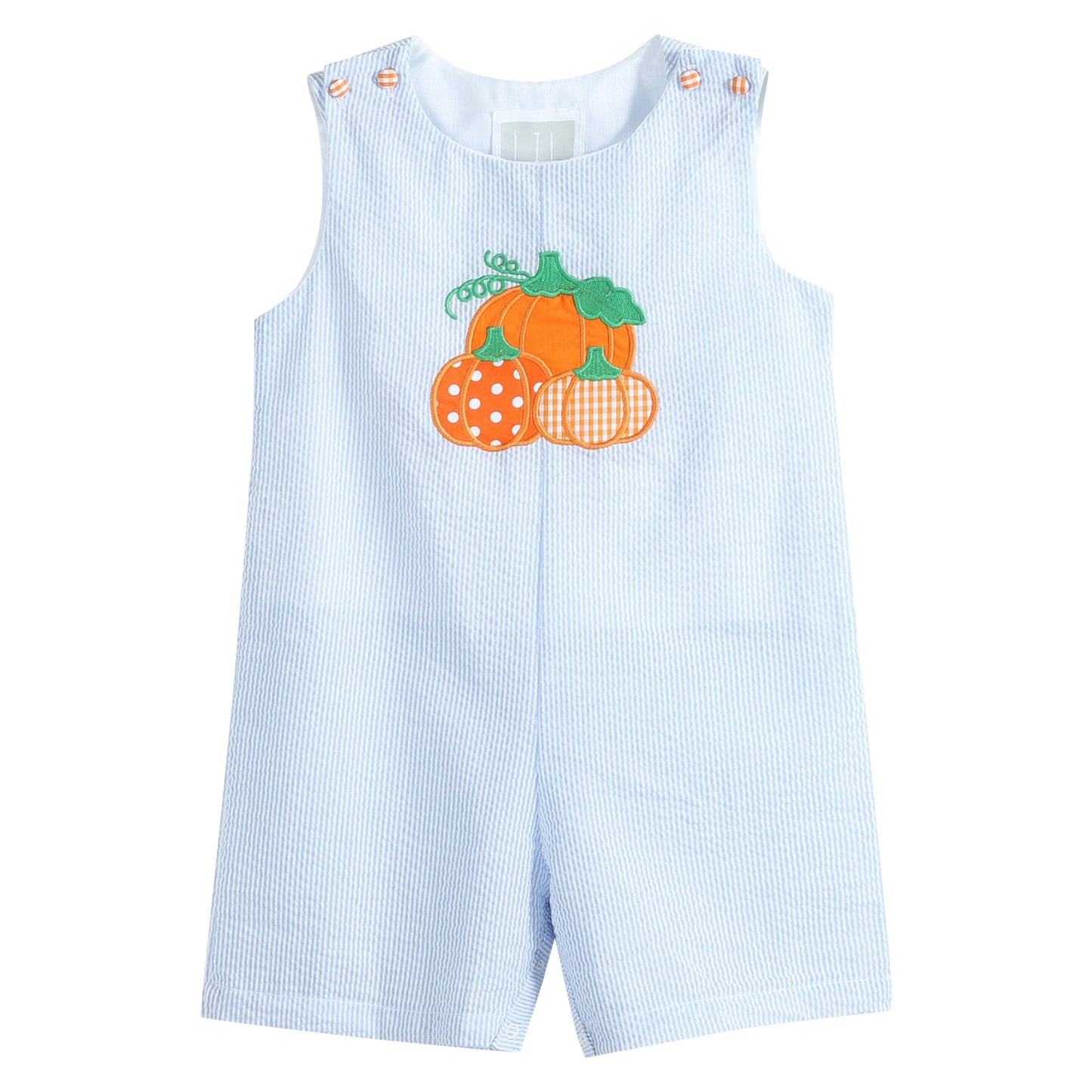 Boys Blue Seersucker Pumpkin Shortalls