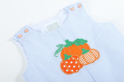 Boys Blue Seersucker Pumpkin Shortalls