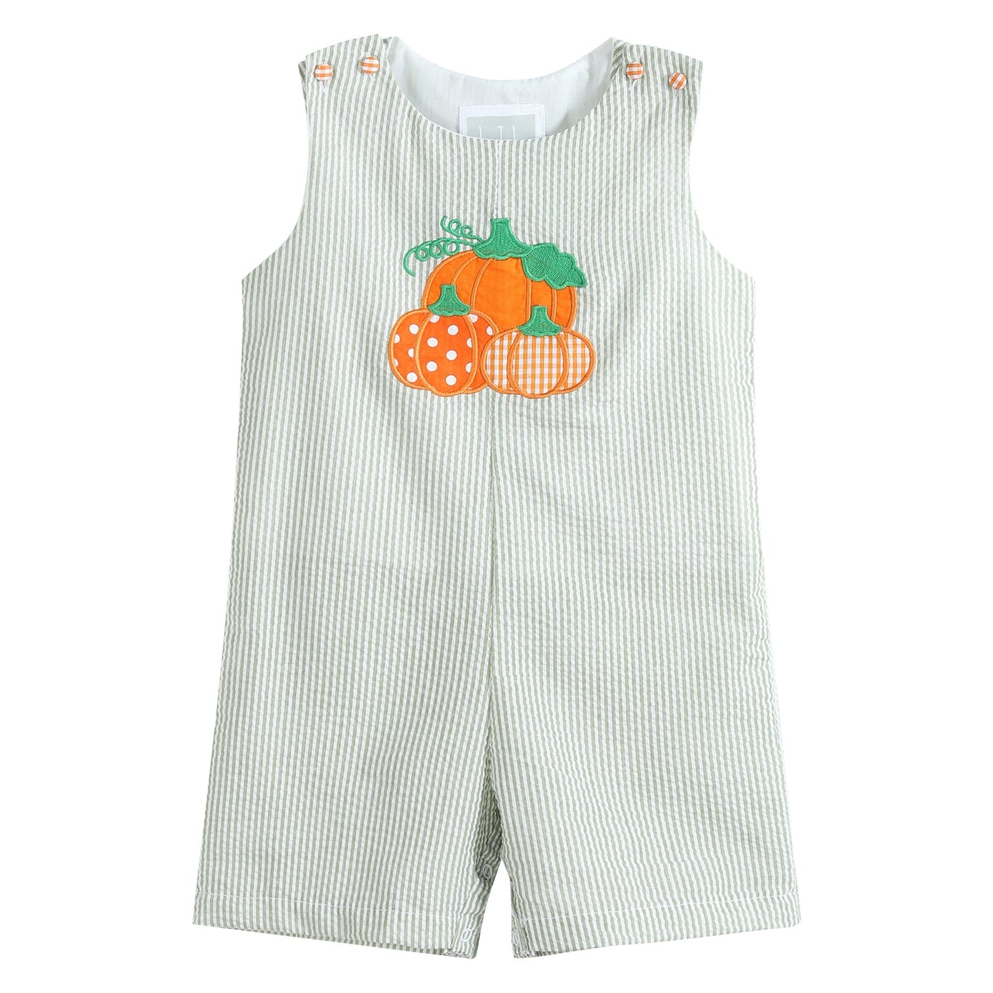 Boys Green Seersucker Pumpkin Shortalls