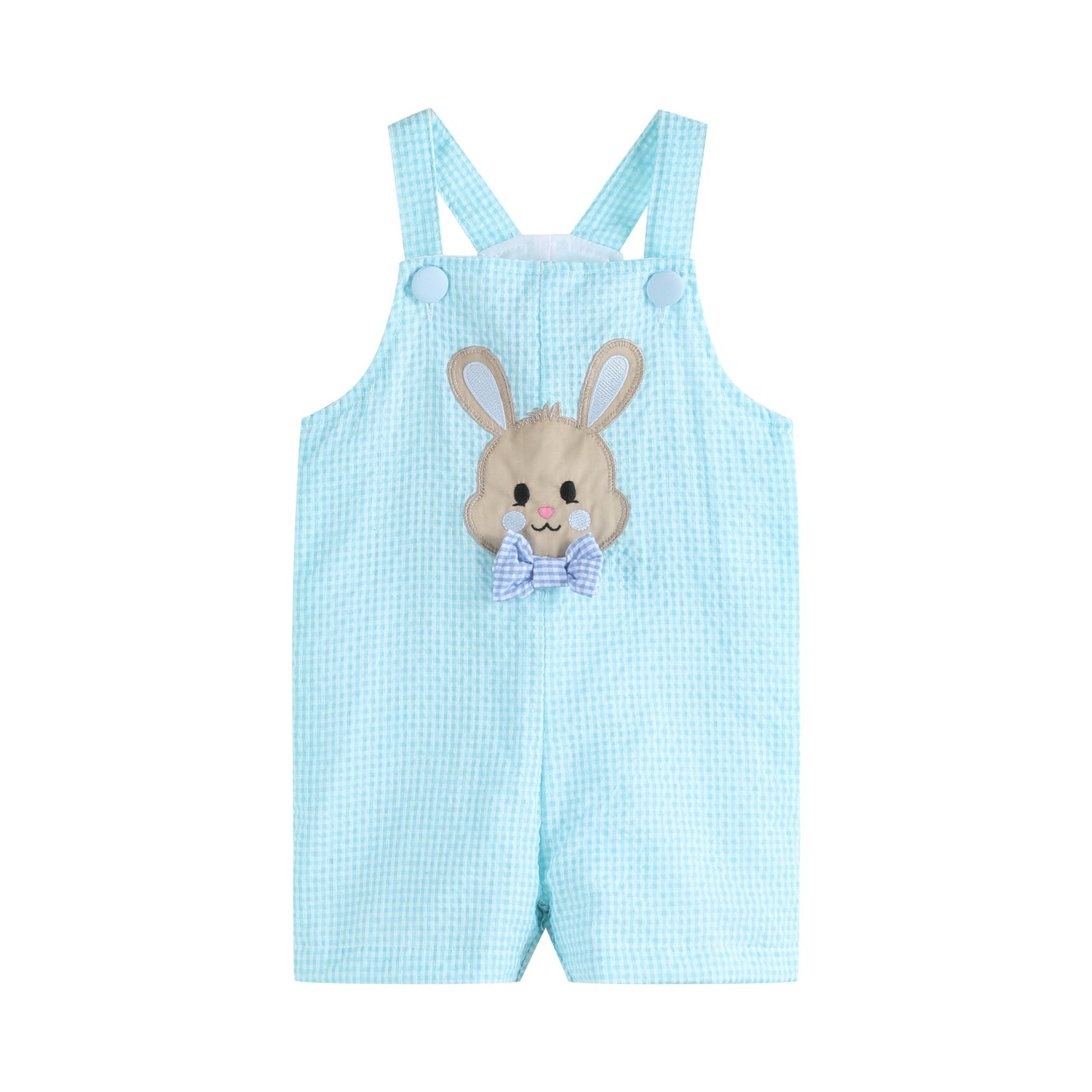 Boys Blue Bow Tie Bunny Applique Shortalls