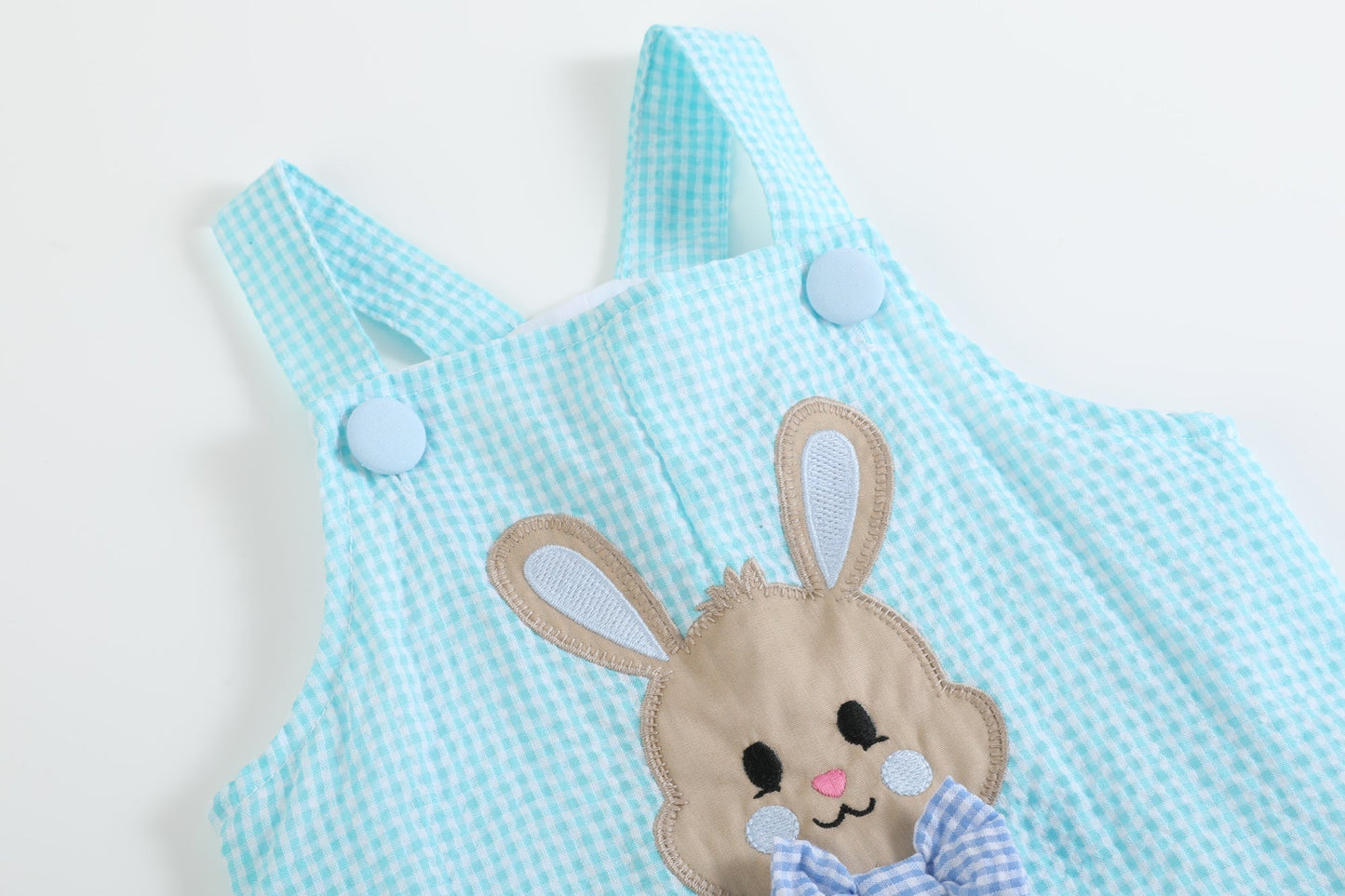 Boys Blue Bow Tie Bunny Applique Shortalls