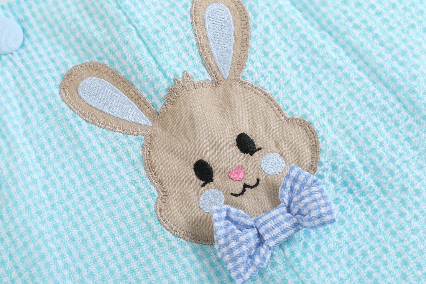 Boys Blue Bow Tie Bunny Applique Shortalls