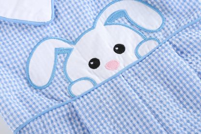 Baby Boy Light Blue Gingham Peek-a-Boo Easter Bunny Collared Romper