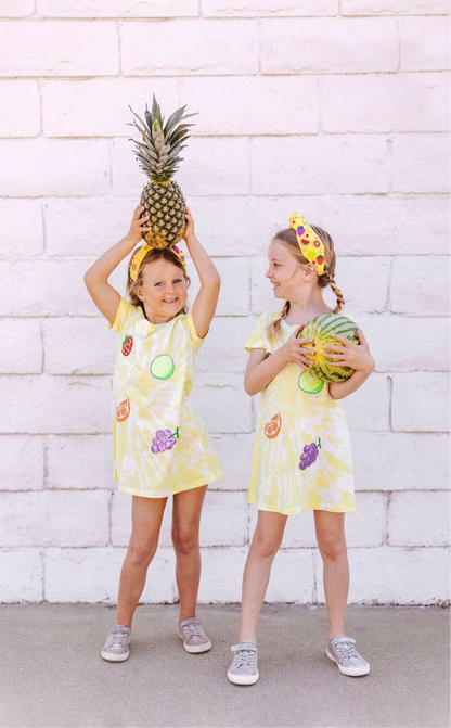 Girls Tie Dye Patched Fruit Dress