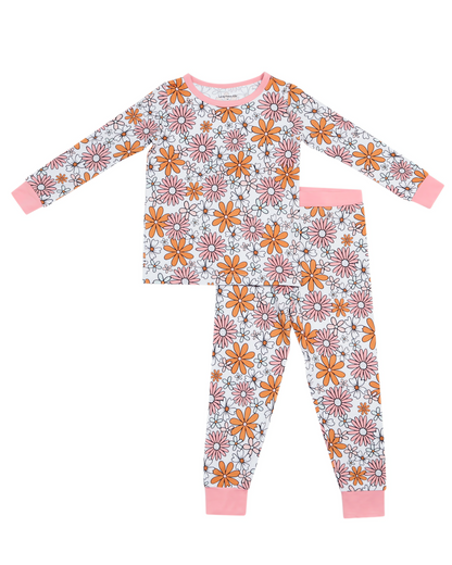 Girls Bamboo Two Piece Pajama Set | Retro Garden