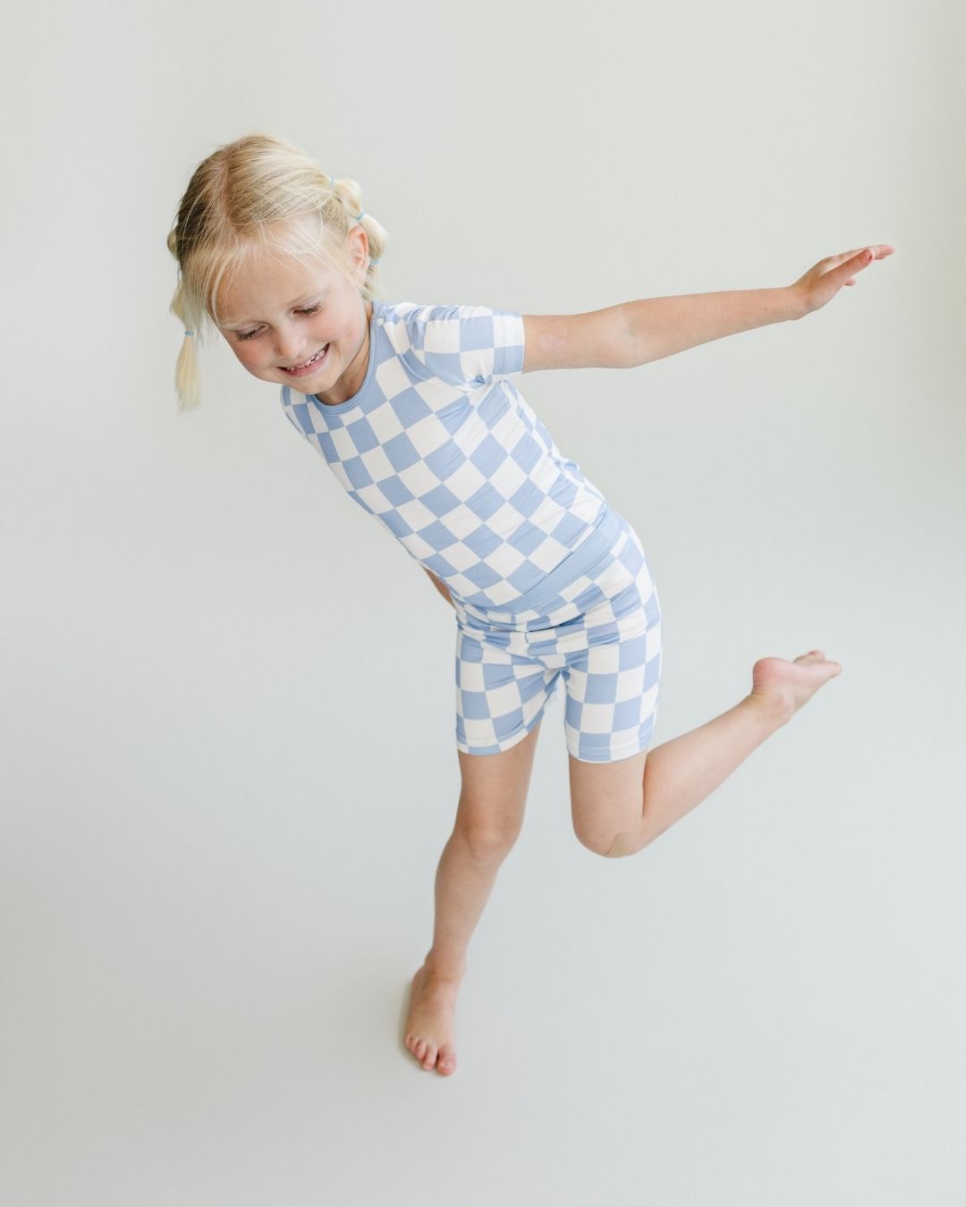 Blue Checkered Bamboo Two Piece Shorts Pajama Set