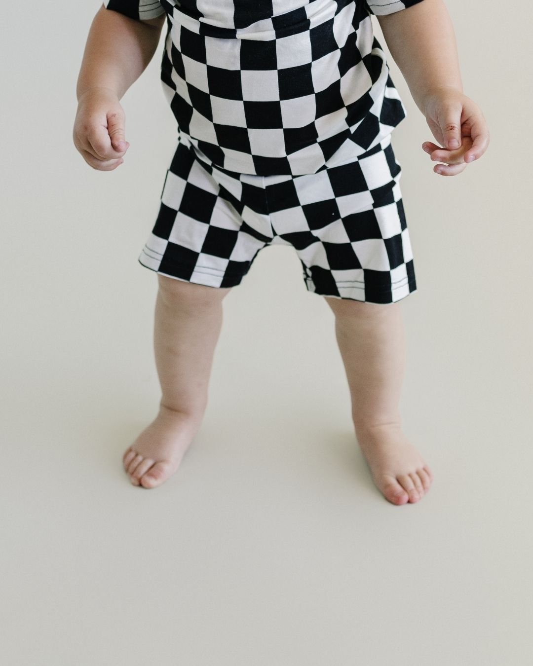 Black Checkered Bamboo Two Piece Pajama Shorts Set