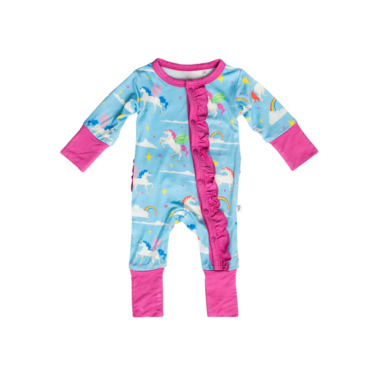 Girls Sage Bamboo Ruffle Convertible Pajama Footie