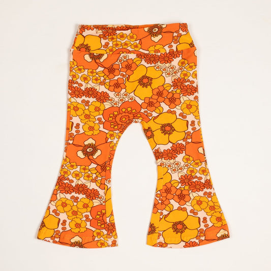 70s Flower Power Jersey Knit Bell Bottoms