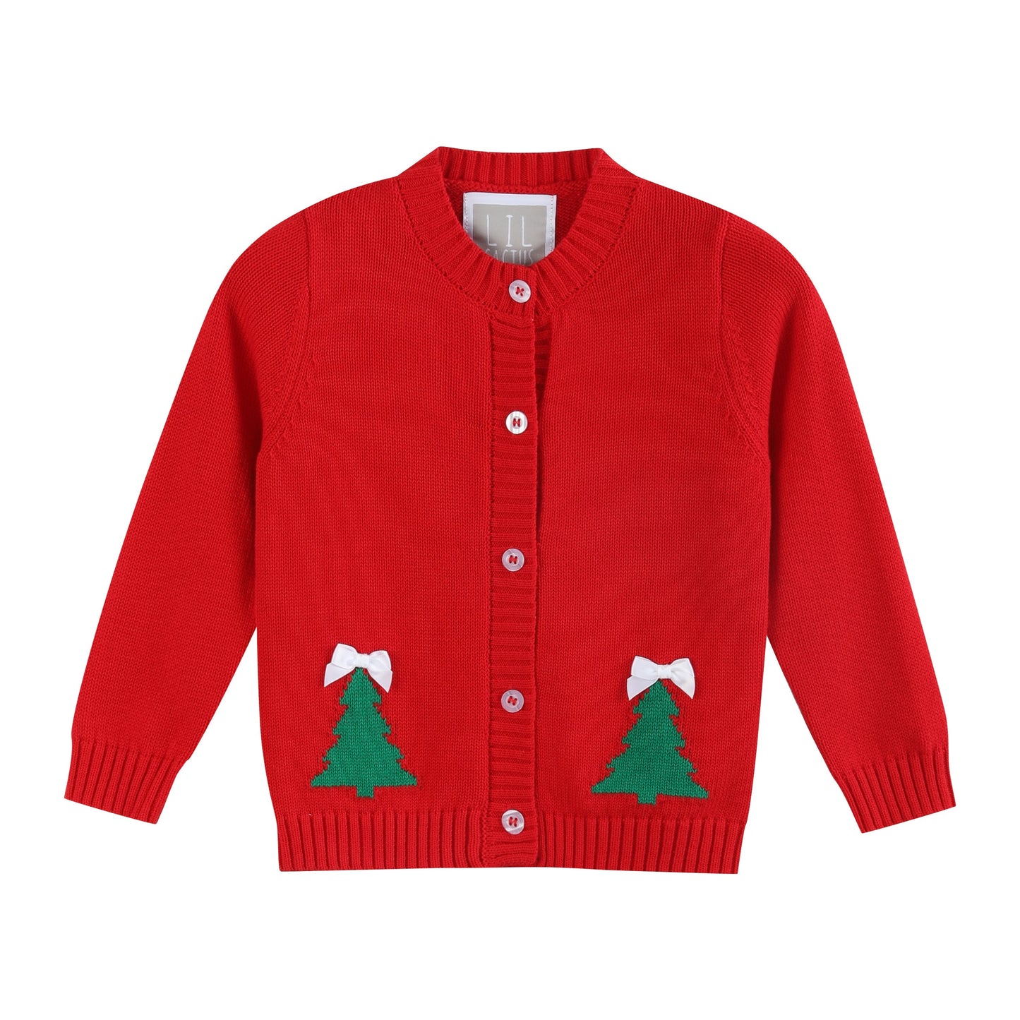 Girls Red Christmas Tree Knit Cardigan