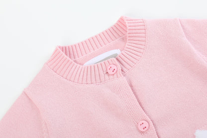 Girls Pink Knit Easter Bunny Cardigan