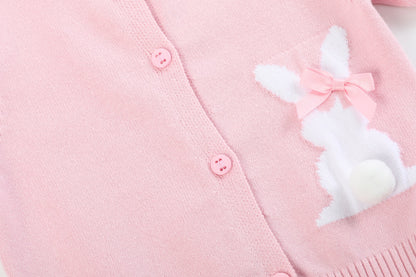 Girls Pink Knit Easter Bunny Cardigan