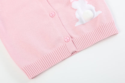 Girls Pink Knit Easter Bunny Cardigan