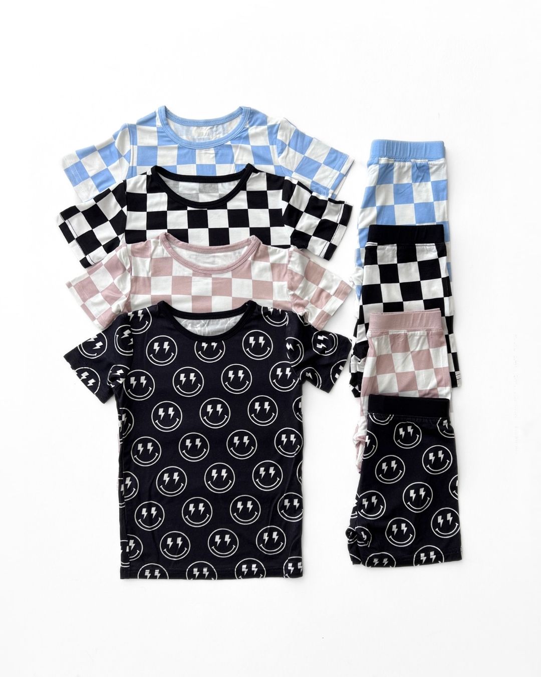 Blue Checkered Bamboo Two Piece Shorts Pajama Set