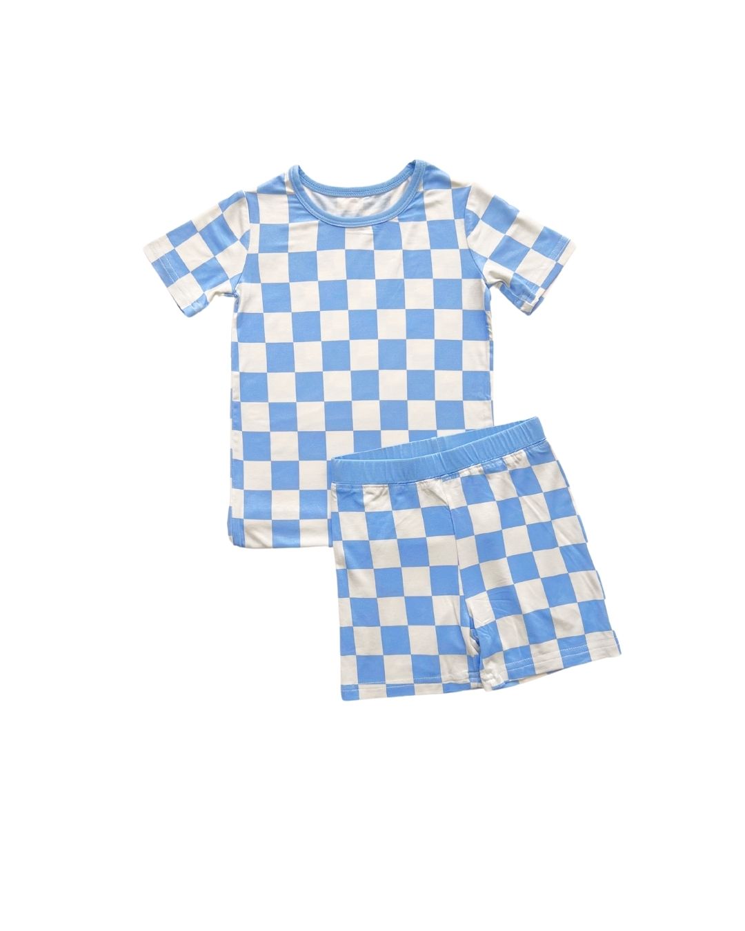 Blue Checkered Bamboo Two Piece Shorts Pajama Set