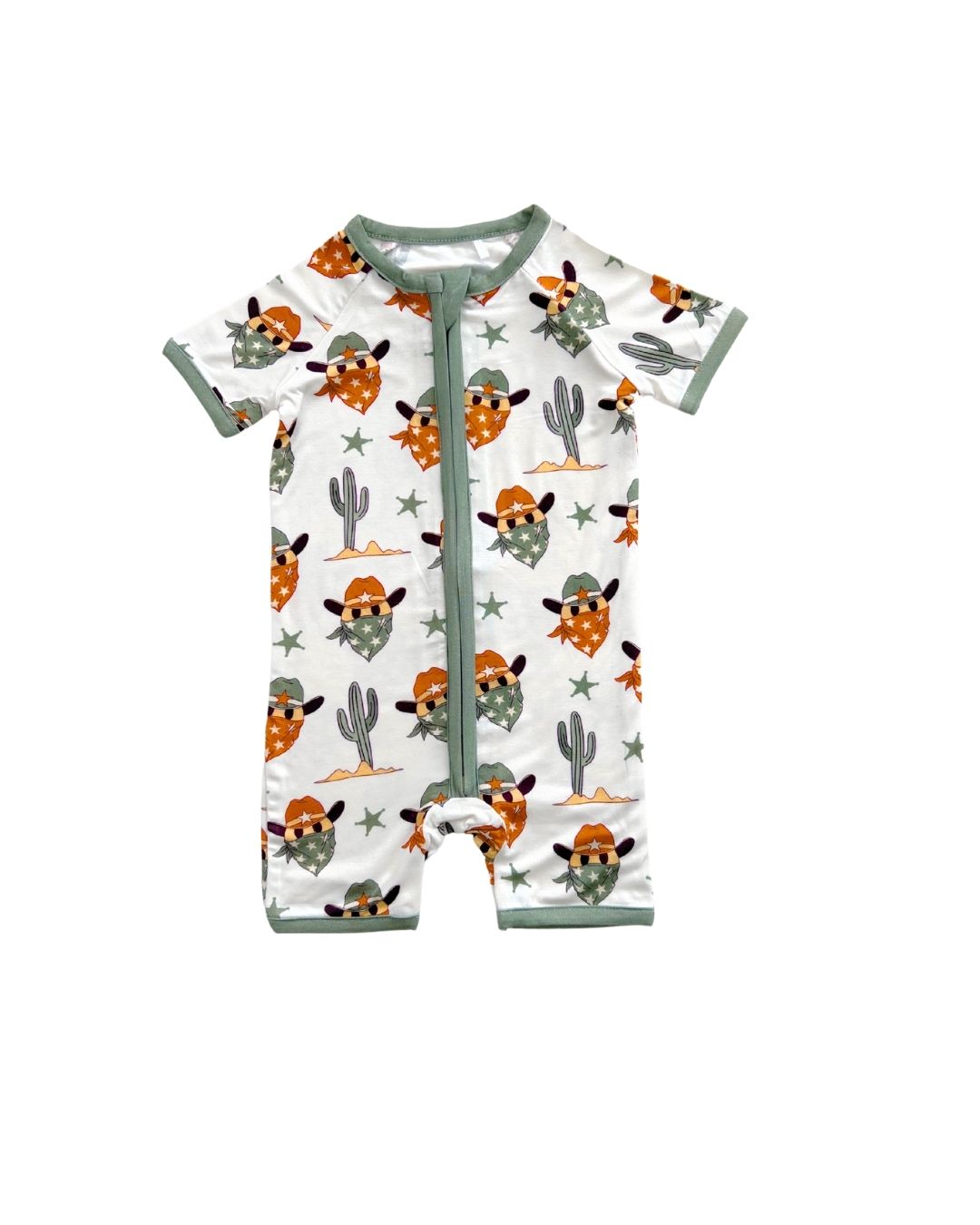 Baby Boy Smiley Cowboy Bamboo Shorty Romper