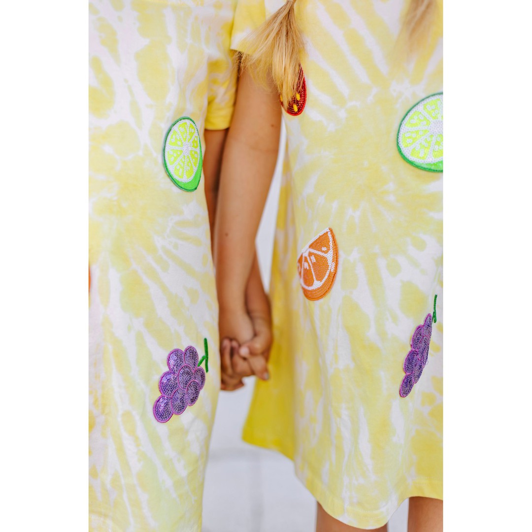 Girls Tie Dye Patched Fruit Dress