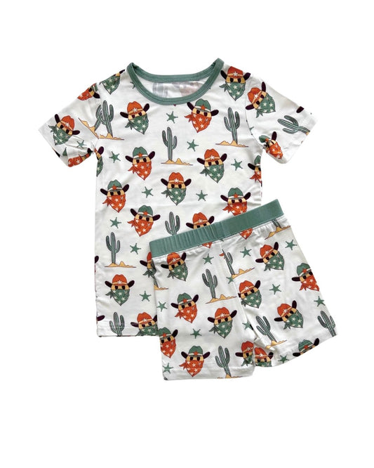 Boys Smiley Cowboy Bamboo Two Piece Shorts Set