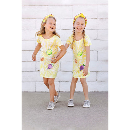 Girls Tie Dye Patched Fruit Dress