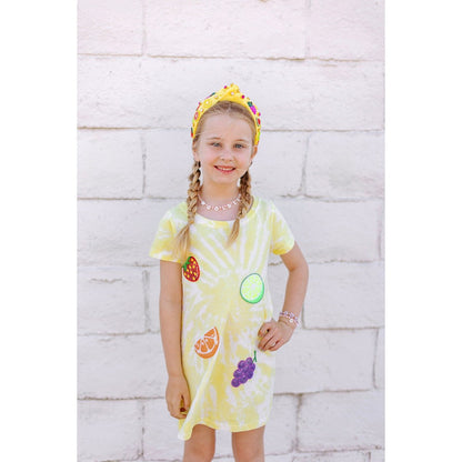 Girls Tie Dye Patched Fruit Dress