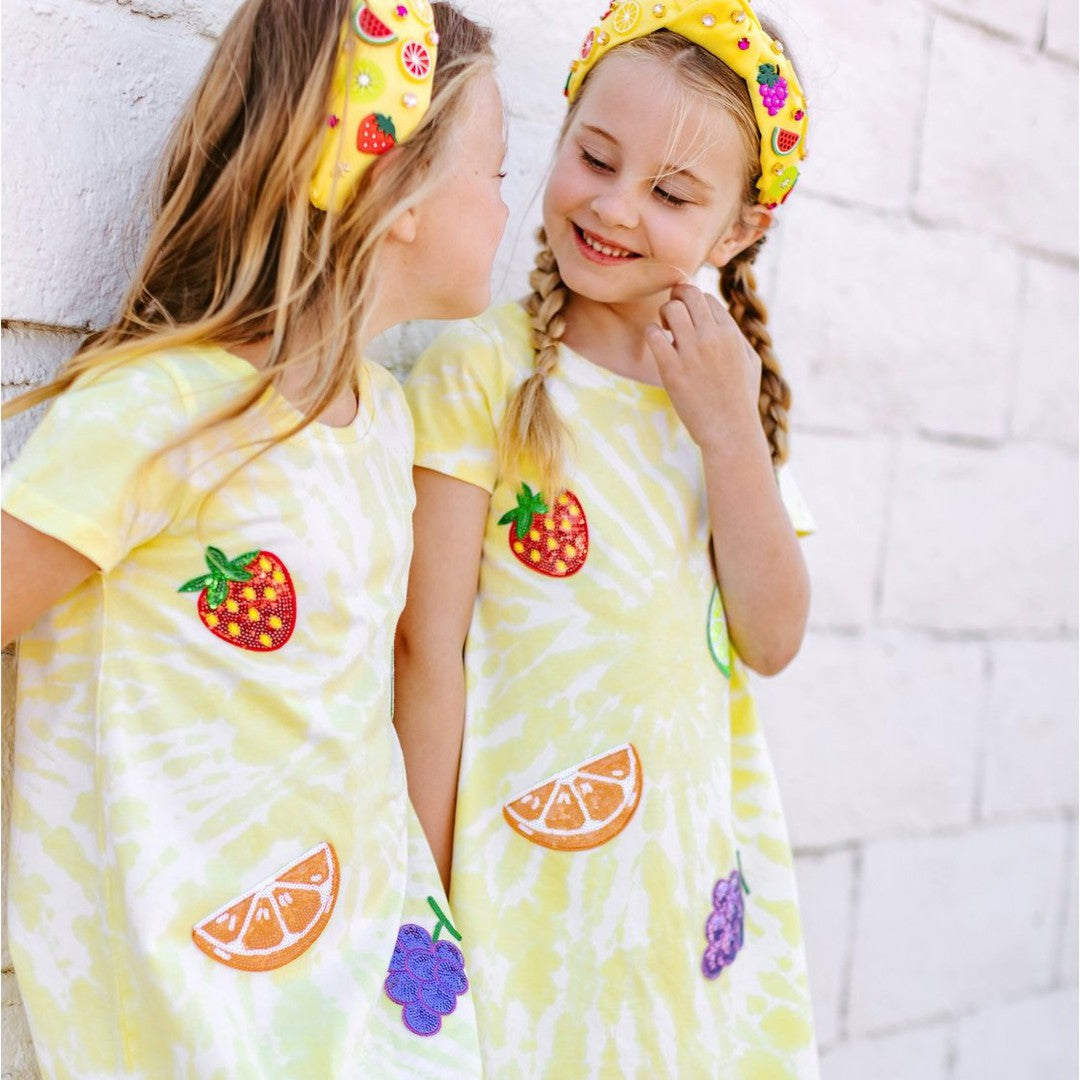 Girls Tie Dye Patched Fruit Dress