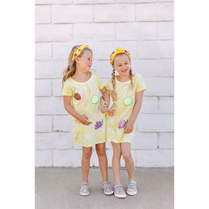 Girls Tie Dye Patched Fruit Dress