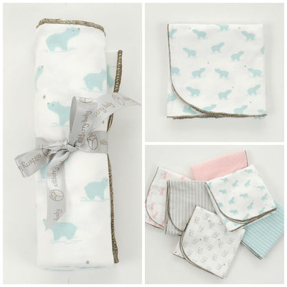 Organic Cotton Swaddler Blanket (Arctic blue bear print)