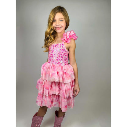 Girls Ombre Pink Sparkle Tulle Dress